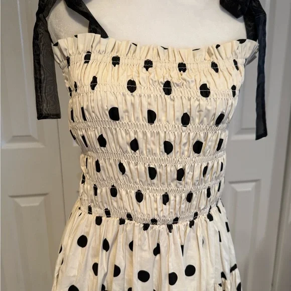 En Saison,  NWT Polka Dot Smocked Midi Dress Bow Strap Pockets, Size M - Picture 6 of 13